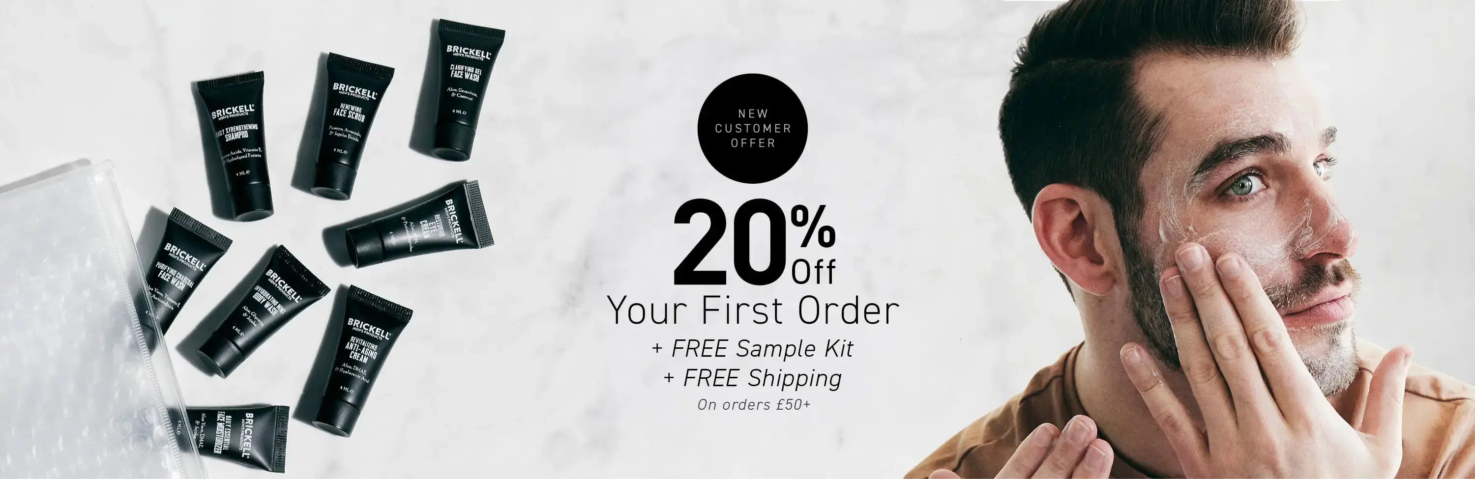 New Customer Offer: 20% off your first order + FREE Sample Kit + FREE Shipping on orders £50+.